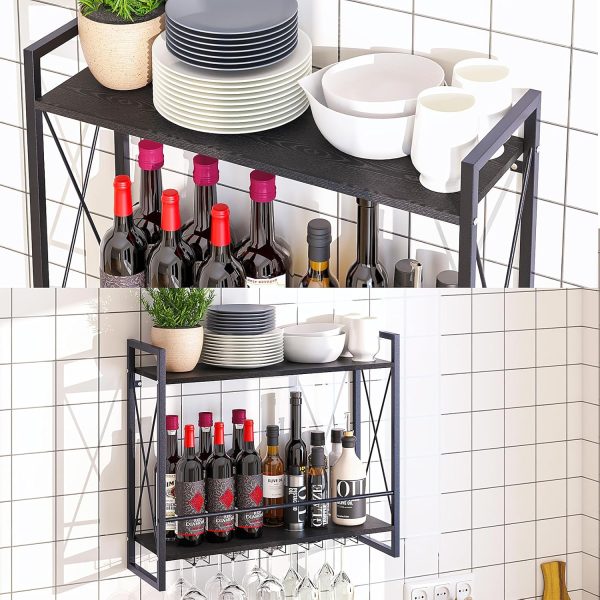 Dosker Wall Mounted Wine Rack Black Metal Wood Modern-5