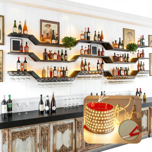 TAUODUYY Wall Mounted Wine Rack Industrial Wave Design Black-4