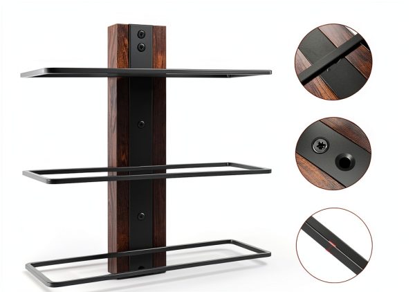 AGJIDSO Wall Mounted Wine Rack Brown Black Industrial Style-4